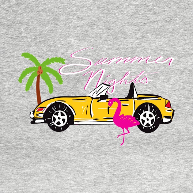 80s Miami Millennial Kitsch Y2K Maximalist Aesthetic Yellow Flamingo Exotic Car Pattern On Yellow Background by panco